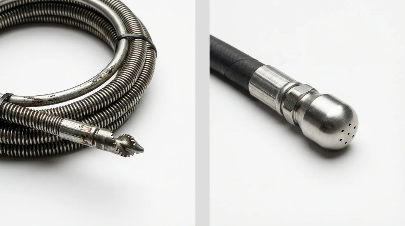 Drain snake cable and hydro jetting nozzle used for drain cleaning in Alexandria Bay, NY