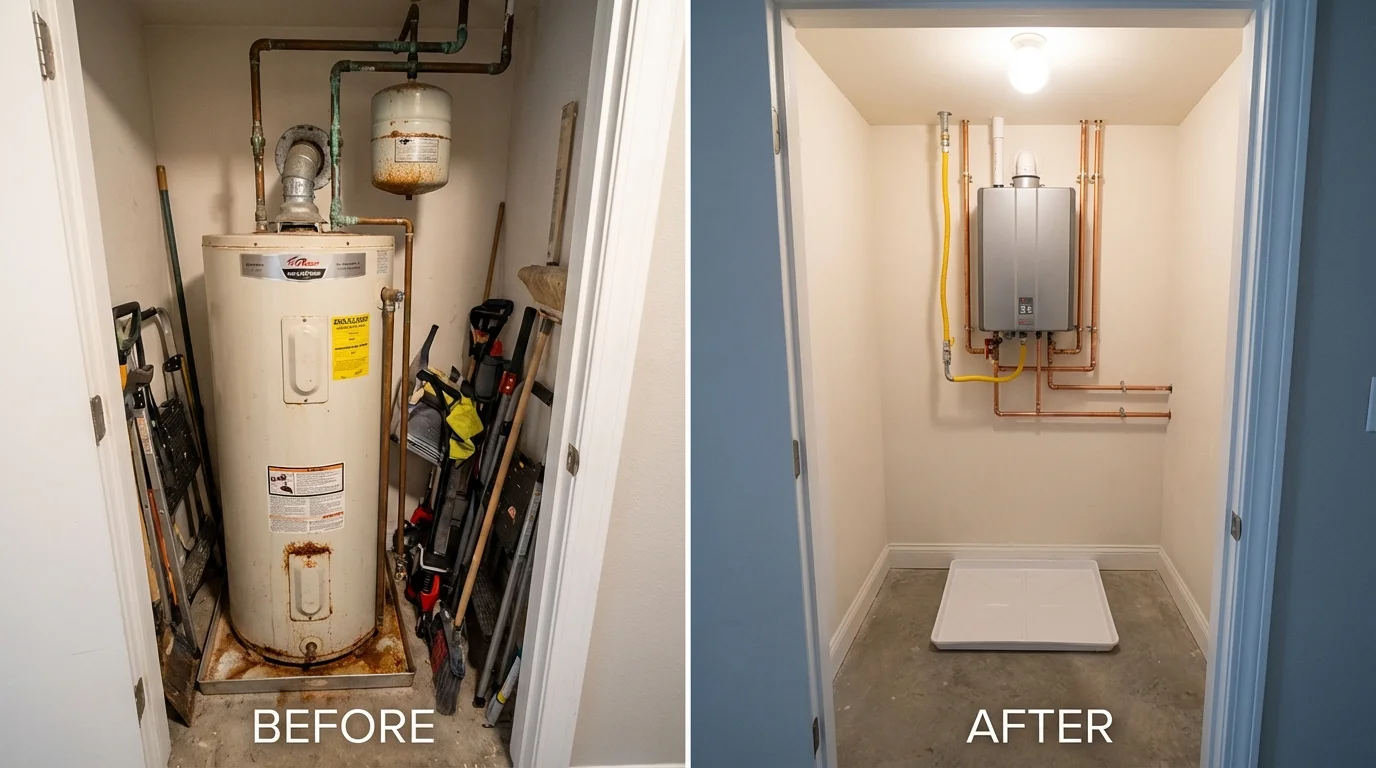 Tank water heater versus wall-mounted tankless unit comparison for Alexandria Bay, NY homeowners