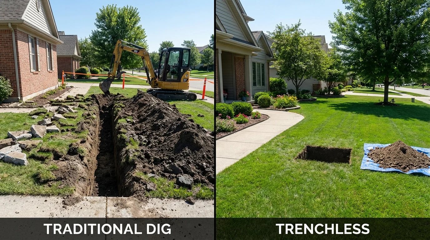 Trenchless sewer repair with minimal yard damage versus traditional excavation in Alexandria Bay, NY